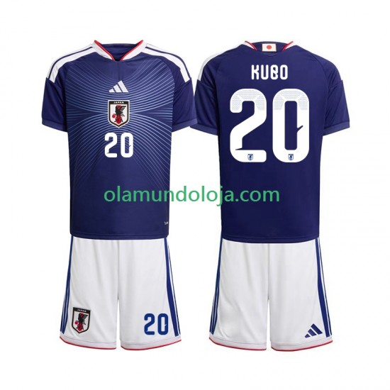 Camisola Japão Kubo 20 Criança Equipamento Primeiro Copa do Mundo 2026 Manga Curta